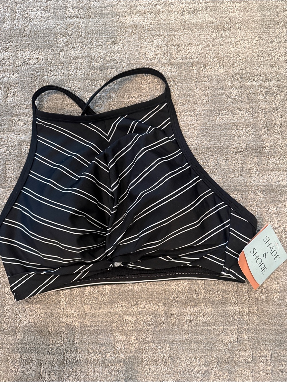 Shade & Shore Black and White Striped High-Neck Swim Top
